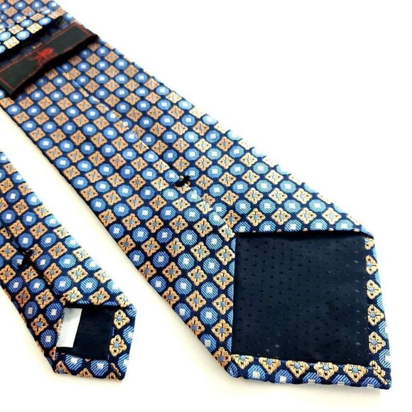 Egara Tan Blue Woven Geomeric Floral Silk Tie - Picture 5 of 6